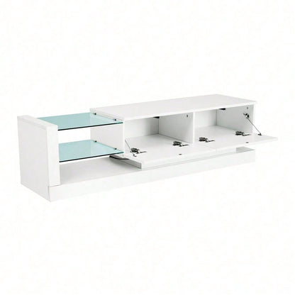 Stilvoller weißer Hochglanz-TV-Schrank - 1,4 Meter lang, 16-farbige LED-Beleuchtung, 60 Zoll TV-Fläche - ein Möbelstück, das Eleganz und Funktionalität vereint