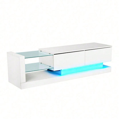 Stilvoller weißer Hochglanz-TV-Schrank - 1,4 Meter lang, 16-farbige LED-Beleuchtung, 60 Zoll TV-Fläche - ein Möbelstück, das Eleganz und Funktionalität vereint