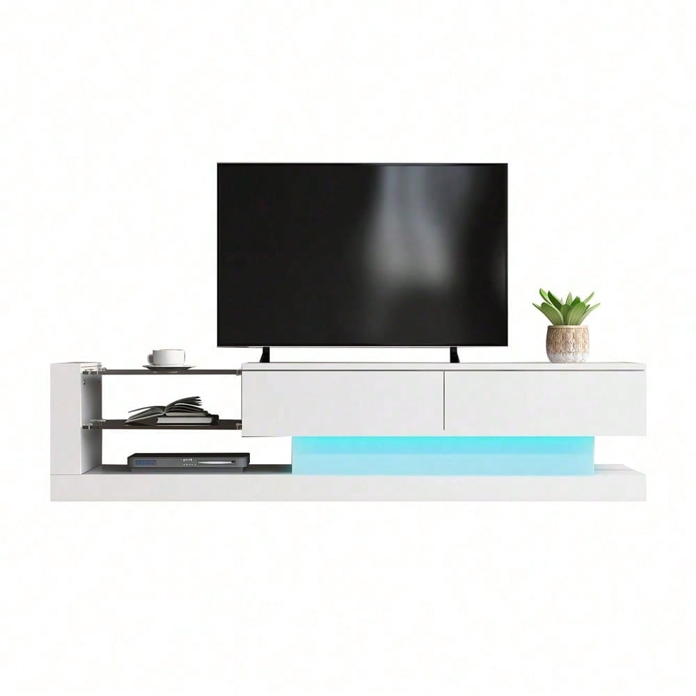 Stilvoller weißer Hochglanz-TV-Schrank - 1,4 Meter lang, 16-farbige LED-Beleuchtung, 60 Zoll TV-Fläche - ein Möbelstück, das Eleganz und Funktionalität vereint