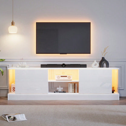 Weißer Hochglanz-TV-Schrank, geeignet für Fernseher bis 70 Zoll, bodenstehender TV-Ständer, Wohnzimmer-TV-Schrank mit LED-Aufbewahrungsfunktion