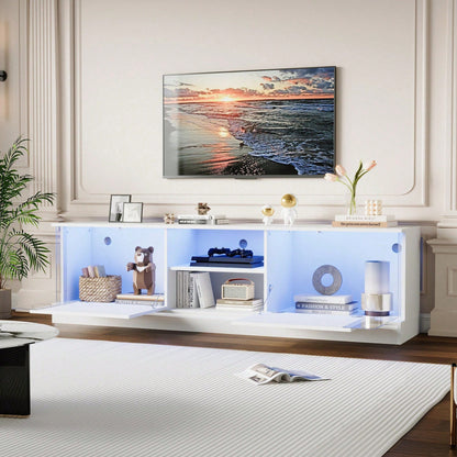 Weißer Hochglanz-TV-Schrank, geeignet für Fernseher bis 70 Zoll, bodenstehender TV-Ständer, Wohnzimmer-TV-Schrank mit LED-Aufbewahrungsfunktion