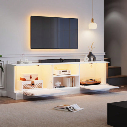 Weißer Hochglanz-TV-Schrank, geeignet für Fernseher bis 70 Zoll, bodenstehender TV-Ständer, Wohnzimmer-TV-Schrank mit LED-Aufbewahrungsfunktion