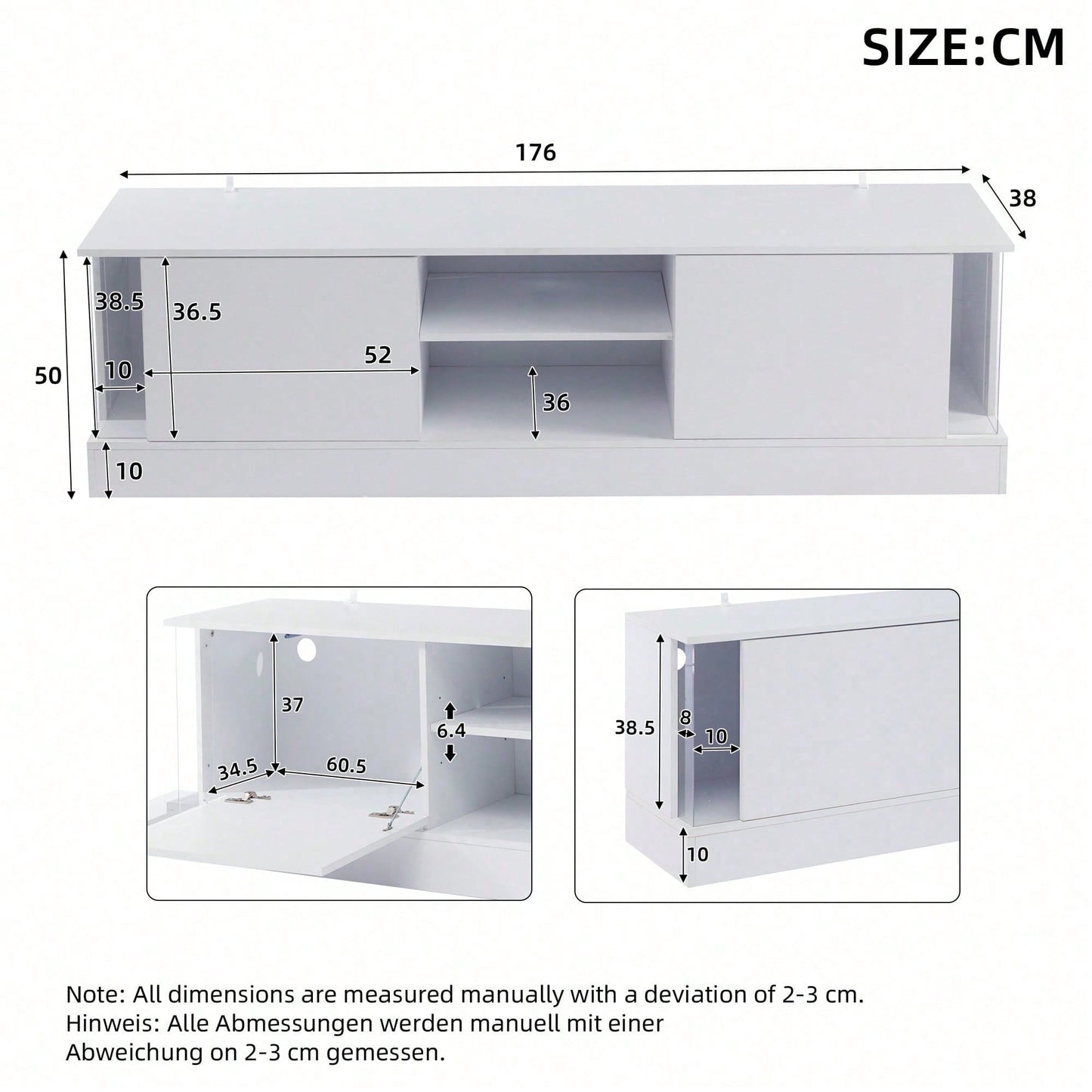 Weißer Hochglanz-TV-Schrank, geeignet für Fernseher bis 70 Zoll, bodenstehender TV-Ständer, Wohnzimmer-TV-Schrank mit LED-Aufbewahrungsfunktion