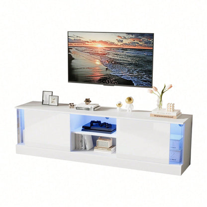 Weißer Hochglanz-TV-Schrank, geeignet für Fernseher bis 70 Zoll, bodenstehender TV-Ständer, Wohnzimmer-TV-Schrank mit LED-Aufbewahrungsfunktion