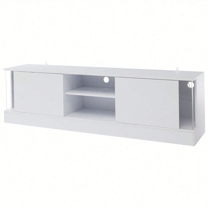 Weißer Hochglanz-TV-Schrank, geeignet für Fernseher bis 70 Zoll, bodenstehender TV-Ständer, Wohnzimmer-TV-Schrank mit LED-Aufbewahrungsfunktion
