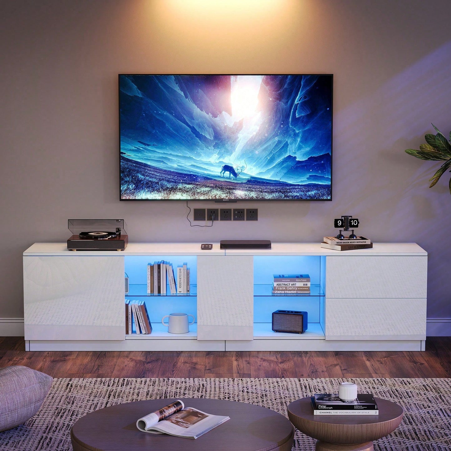 160 x 40 x 52 cm TV-Ständer, Hochglanz-Kommode, Sideboards mit LED-Beleuchtung, Lowboards passend für 65" Fernseher, geeignet für Wohnzimmer und Schlafzimmer