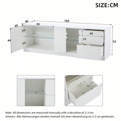 160 x 40 x 52 cm TV-Ständer, Hochglanz-Kommode, Sideboards mit LED-Beleuchtung, Lowboards passend für 65" Fernseher, geeignet für Wohnzimmer und Schlafzimmer