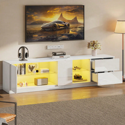 160 x 40 x 52 cm TV-Ständer, Hochglanz-Kommode, Sideboards mit LED-Beleuchtung, Lowboards passend für 65" Fernseher, geeignet für Wohnzimmer und Schlafzimmer