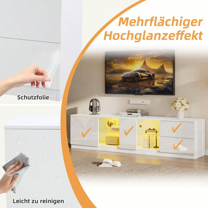 160 x 40 x 52 cm TV-Ständer, Hochglanz-Kommode, Sideboards mit LED-Beleuchtung, Lowboards passend für 65" Fernseher, geeignet für Wohnzimmer und Schlafzimmer
