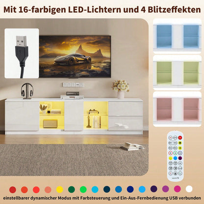 160 x 40 x 52 cm TV-Ständer, Hochglanz-Kommode, Sideboards mit LED-Beleuchtung, Lowboards passend für 65" Fernseher, geeignet für Wohnzimmer und Schlafzimmer