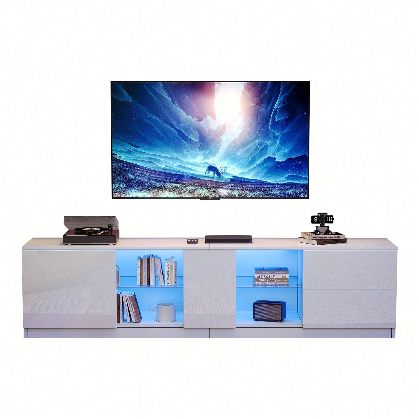 160 x 40 x 52 cm TV-Ständer, Hochglanz-Kommode, Sideboards mit LED-Beleuchtung, Lowboards passend für 65" Fernseher, geeignet für Wohnzimmer und Schlafzimmer