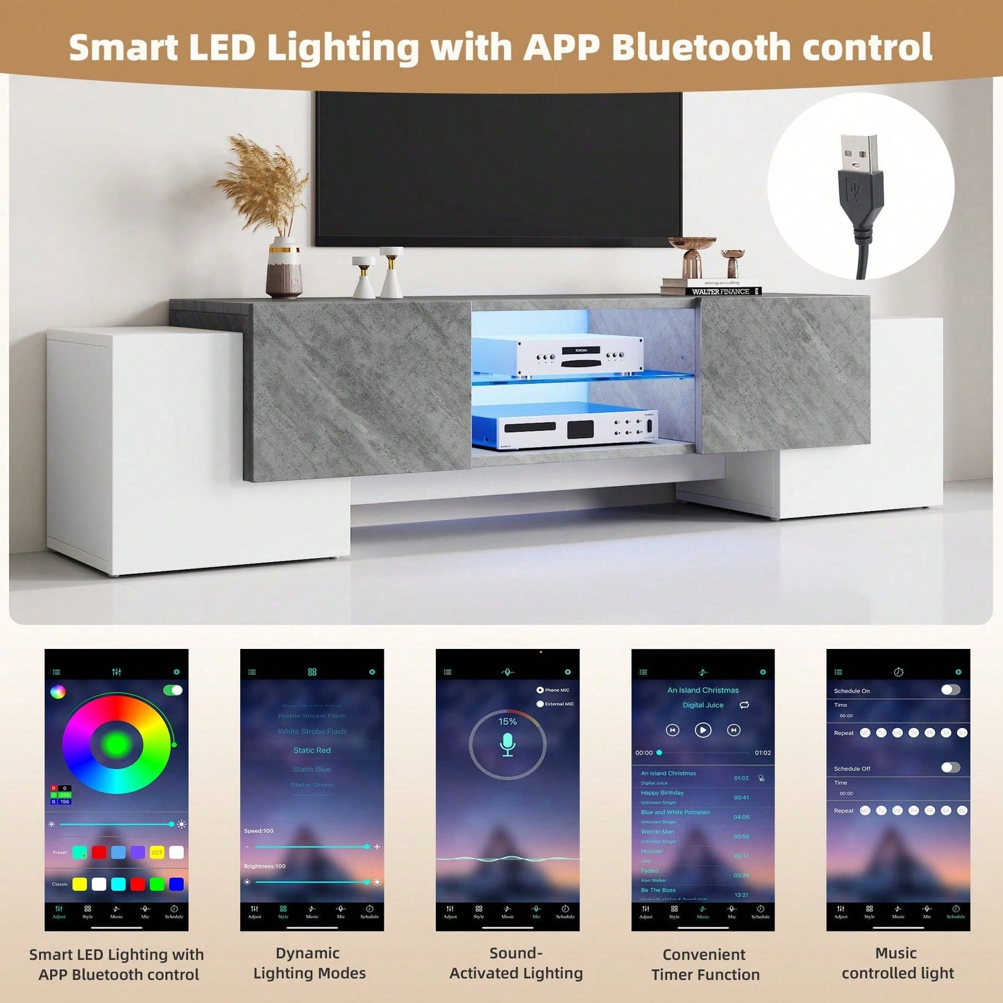 180 * 40 * 46.5cm einfacher weißer und grauer TV-Schrank, Lowboard TV Schrank geeignet für Wohnzimmer-TV-Schränke mit 60/65/70-Zoll-Fernsehern