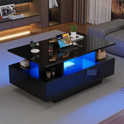 Modernes Hochglanz-Couchtisch mit LED-Beleuchtung und 2 Schubladen – Stilvoller 90x55x41 cm Beistelltisch mit Stauraum, Belastbar bis 30 kg