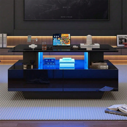 Modernes Hochglanz-Couchtisch mit LED-Beleuchtung und 2 Schubladen – Stilvoller 90x55x41 cm Beistelltisch mit Stauraum, Belastbar bis 30 kg