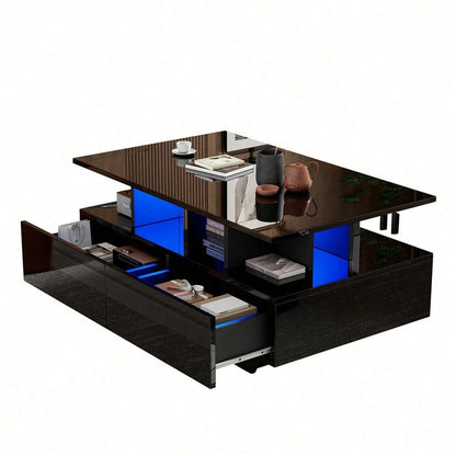Modernes Hochglanz-Couchtisch mit LED-Beleuchtung und 2 Schubladen – Stilvoller 90x55x41 cm Beistelltisch mit Stauraum, Belastbar bis 30 kg