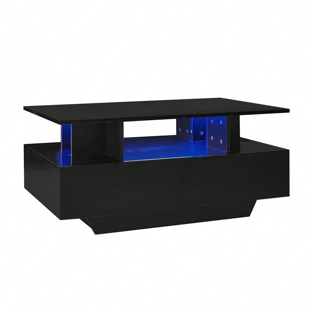 Modernes Hochglanz-Couchtisch mit LED-Beleuchtung und 2 Schubladen – Stilvoller 90x55x41 cm Beistelltisch mit Stauraum, Belastbar bis 30 kg