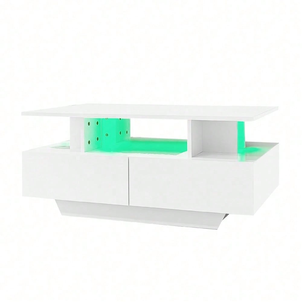 Modernes Hochglanz-Couchtisch mit LED-Beleuchtung und 2 Schubladen – Stilvoller 90x55x41 cm Beistelltisch mit Stauraum, Belastbar bis 30 kg
