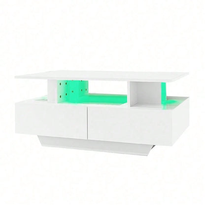 Modernes Hochglanz-Couchtisch mit LED-Beleuchtung und 2 Schubladen – Stilvoller 90x55x41 cm Beistelltisch mit Stauraum, Belastbar bis 30 kg