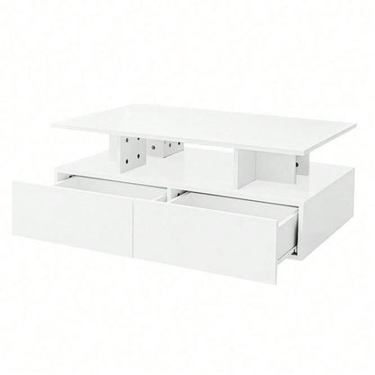 Modernes Hochglanz-Couchtisch mit LED-Beleuchtung und 2 Schubladen – Stilvoller 90x55x41 cm Beistelltisch mit Stauraum, Belastbar bis 30 kg
