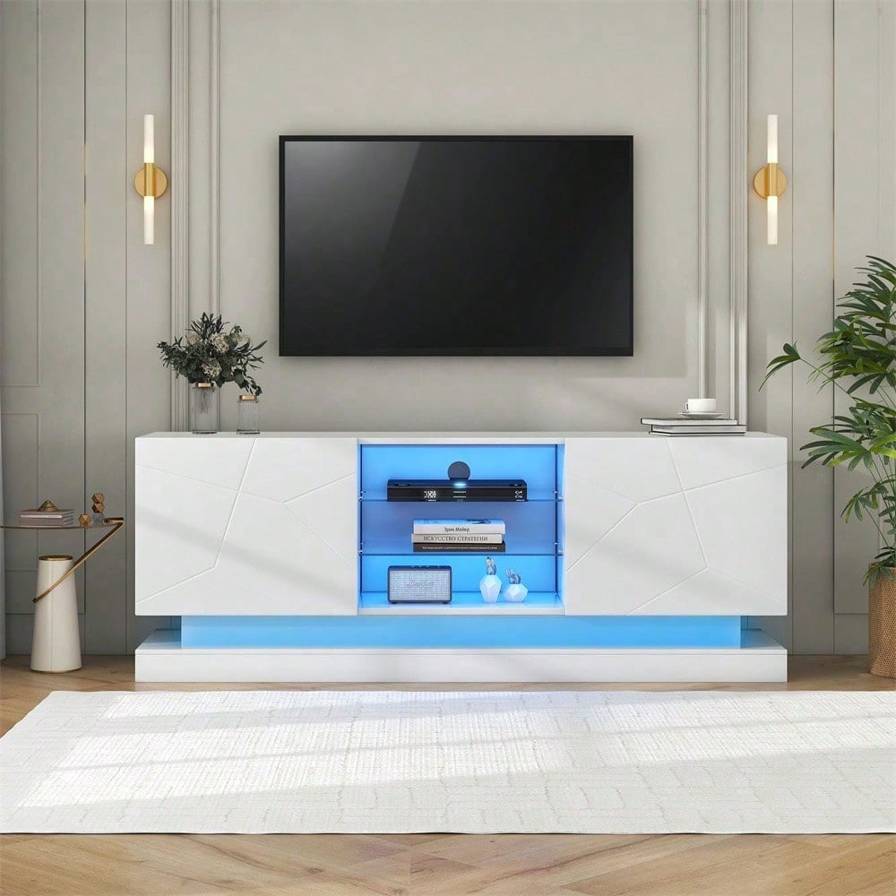 Weißer mattierter TV-Ständer - 1,6 Meter Länge, Verstellbare Glasablage, 70 Zoll Platz, Stilvolle Aufbewahrung mit Silent Hinges