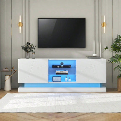 Weißer mattierter TV-Ständer - 1,6 Meter Länge, Verstellbare Glasablage, 70 Zoll Platz, Stilvolle Aufbewahrung mit Silent Hinges