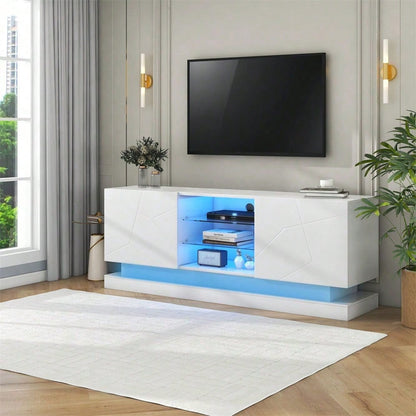 Weißer mattierter TV-Ständer - 1,6 Meter Länge, Verstellbare Glasablage, 70 Zoll Platz, Stilvolle Aufbewahrung mit Silent Hinges