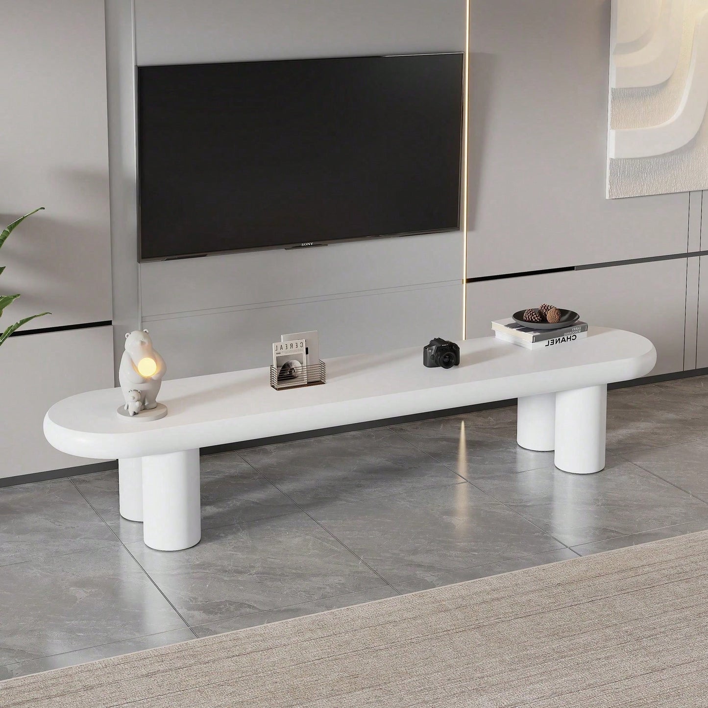 Weißer 160 x 40 x 40 cm großer TV-Schrank, moderner TV-Tisch im minimalistischen Stil mit 4 stabilen Stützbeinen, geeignet für Fernseher bis zu 65 Zoll