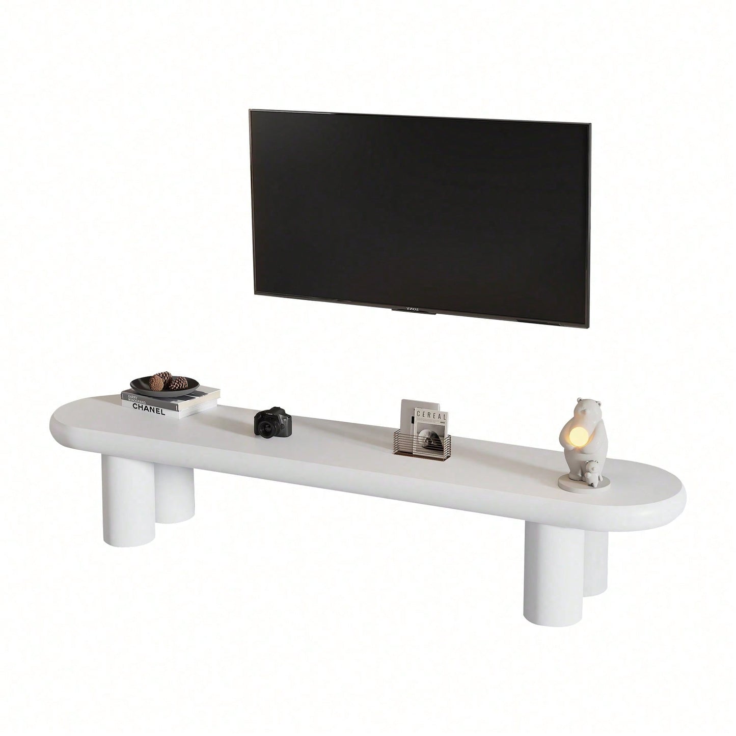 Weißer 160 x 40 x 40 cm großer TV-Schrank, moderner TV-Tisch im minimalistischen Stil mit 4 stabilen Stützbeinen, geeignet für Fernseher bis zu 65 Zoll