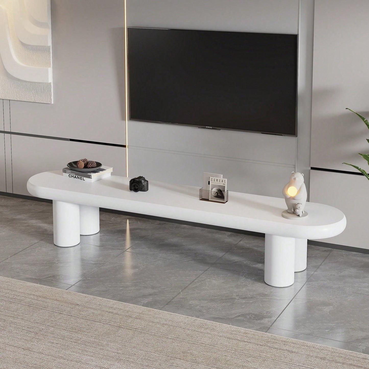 Weißer 160 x 40 x 40 cm großer TV-Schrank, moderner TV-Tisch im minimalistischen Stil mit 4 stabilen Stützbeinen, geeignet für Fernseher bis zu 65 Zoll