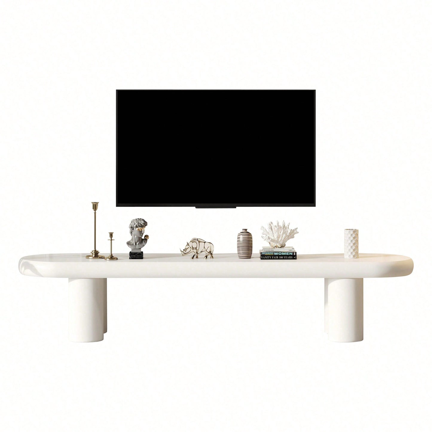 Weißer 160 x 40 x 40 cm großer TV-Schrank, moderner TV-Tisch im minimalistischen Stil mit 4 stabilen Stützbeinen, geeignet für Fernseher bis zu 65 Zoll