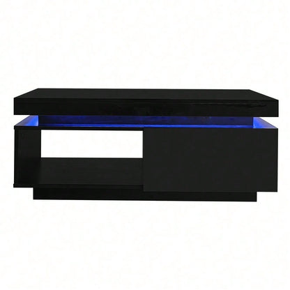 Moderner Hochglanz-Couchtisch mit LED-Beleuchtung, 100x50x40,3 cm – Eleganter Tisch mit Schublade und 50 kg Tragkraft