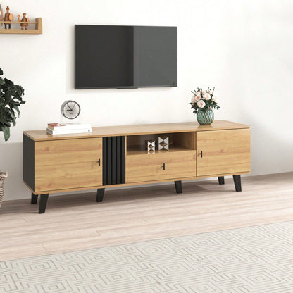 Stilvolle Eleganz: 170cm TV-Schrank mit Holz- und Schwarzdesign,TV-Möbel, Lowboard mit Schubladen, Vielfältige Aufbewahrungsfunktionen, einzigartiges Erscheinungsbild.