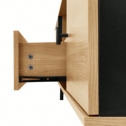 Stilvolle Eleganz: 170cm TV-Schrank mit Holz- und Schwarzdesign,TV-Möbel, Lowboard mit Schubladen, Vielfältige Aufbewahrungsfunktionen, einzigartiges Erscheinungsbild.