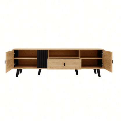 Stilvolle Eleganz: 170cm TV-Schrank mit Holz- und Schwarzdesign,TV-Möbel, Lowboard mit Schubladen, Vielfältige Aufbewahrungsfunktionen, einzigartiges Erscheinungsbild.