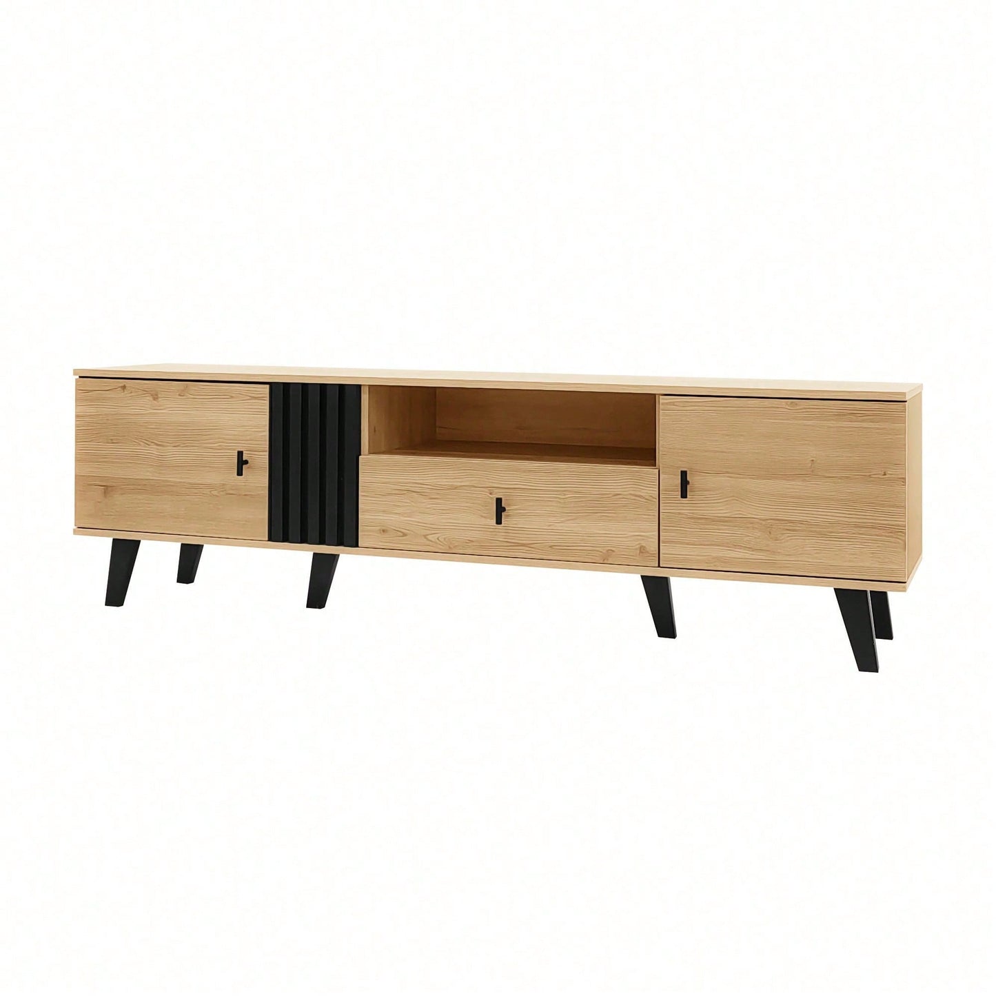 Stilvolle Eleganz: 170cm TV-Schrank mit Holz- und Schwarzdesign,TV-Möbel, Lowboard mit Schubladen, Vielfältige Aufbewahrungsfunktionen, einzigartiges Erscheinungsbild.