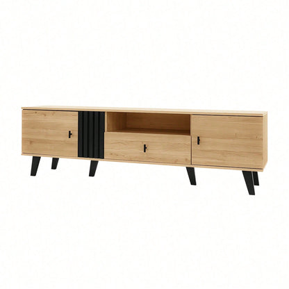 Stilvolle Eleganz: 170cm TV-Schrank mit Holz- und Schwarzdesign,TV-Möbel, Lowboard mit Schubladen, Vielfältige Aufbewahrungsfunktionen, einzigartiges Erscheinungsbild.