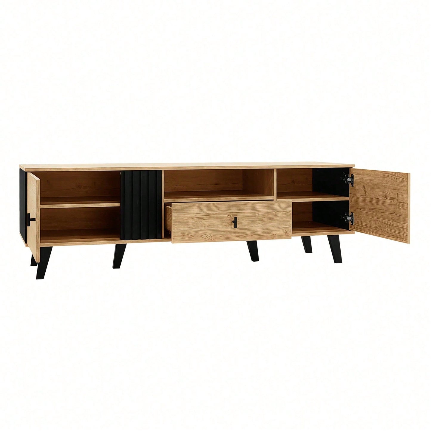 Stilvolle Eleganz: 170cm TV-Schrank mit Holz- und Schwarzdesign,TV-Möbel, Lowboard mit Schubladen, Vielfältige Aufbewahrungsfunktionen, einzigartiges Erscheinungsbild.
