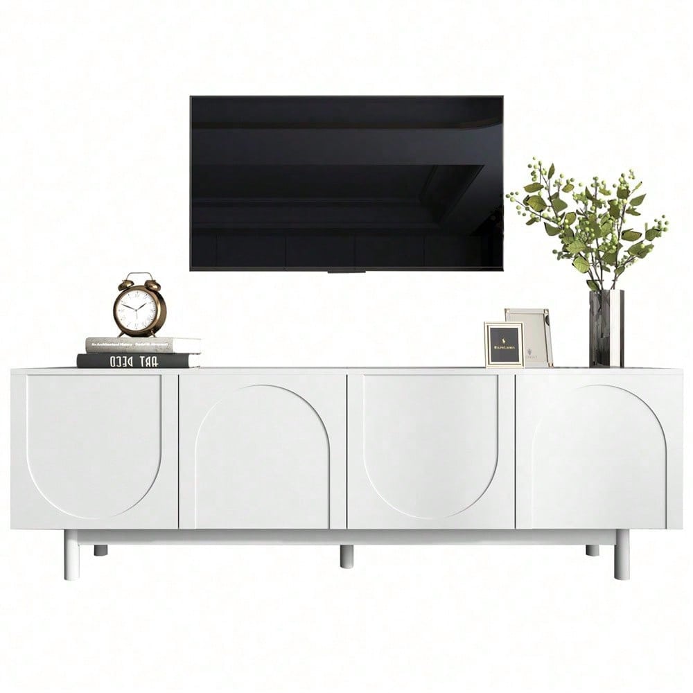 Moderner weiß TV-Schrank – 175 x 38 x 56 cm, verstellbare Einlegeplatten, Leichte Lowboard-TV-Möbel im Luxusstil