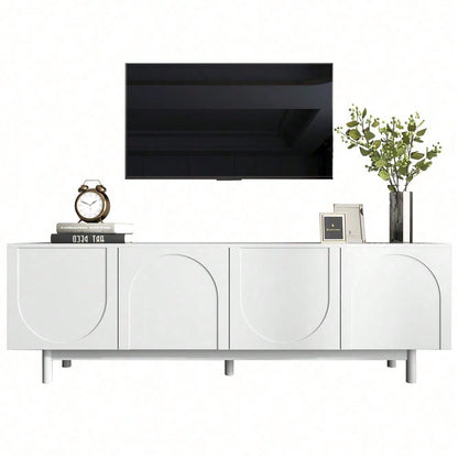 Moderner weiß TV-Schrank – 175 x 38 x 56 cm, verstellbare Einlegeplatten, Leichte Lowboard-TV-Möbel im Luxusstil