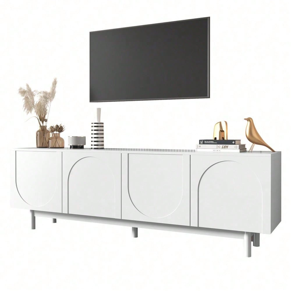Moderner weiß TV-Schrank – 175 x 38 x 56 cm, verstellbare Einlegeplatten, Leichte Lowboard-TV-Möbel im Luxusstil