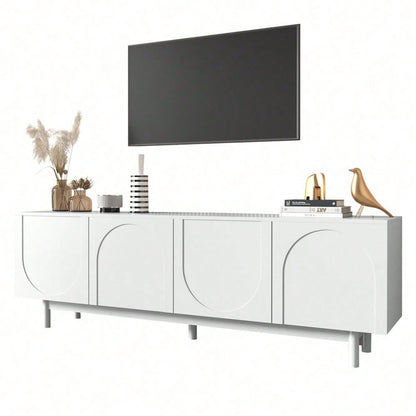 Moderner weiß TV-Schrank – 175 x 38 x 56 cm, verstellbare Einlegeplatten, Leichte Lowboard-TV-Möbel im Luxusstil