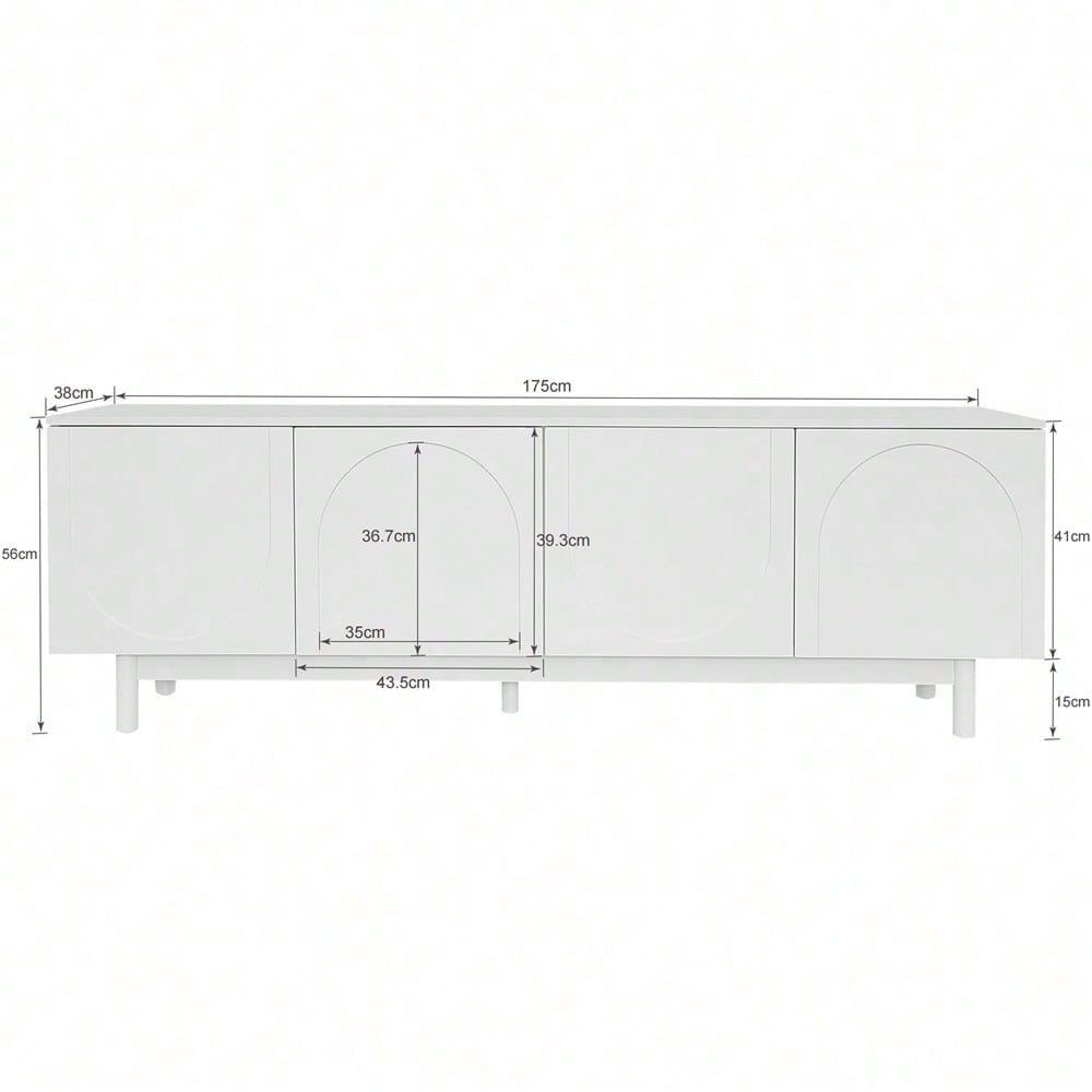 Moderner weiß TV-Schrank – 175 x 38 x 56 cm, verstellbare Einlegeplatten, Leichte Lowboard-TV-Möbel im Luxusstil