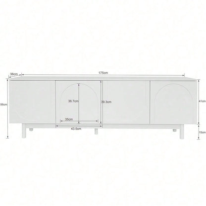 Moderner weiß TV-Schrank – 175 x 38 x 56 cm, verstellbare Einlegeplatten, Leichte Lowboard-TV-Möbel im Luxusstil