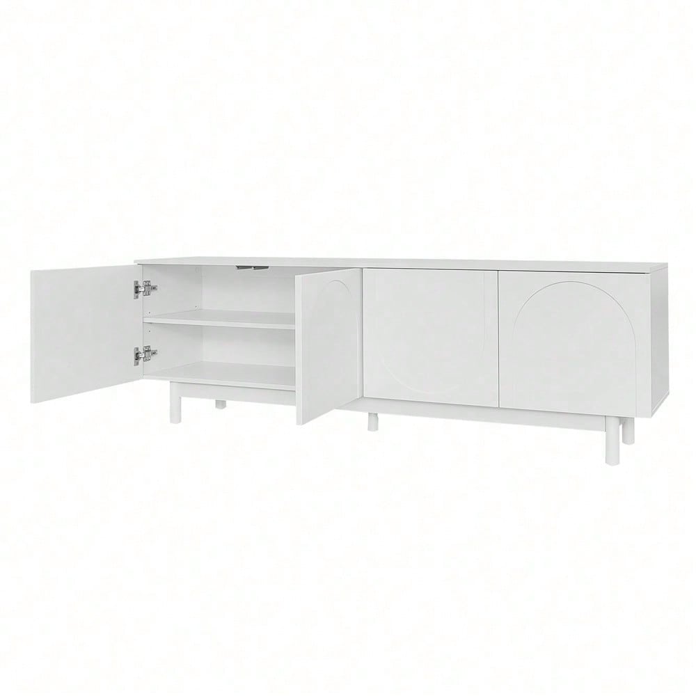 Moderner weiß TV-Schrank – 175 x 38 x 56 cm, verstellbare Einlegeplatten, Leichte Lowboard-TV-Möbel im Luxusstil