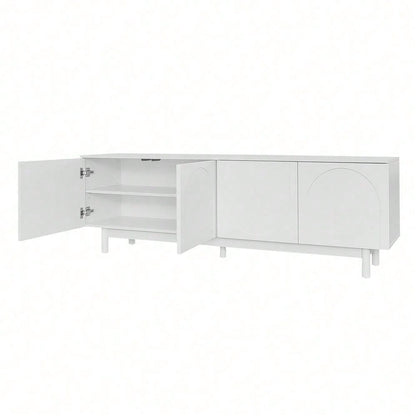 Moderner weiß TV-Schrank – 175 x 38 x 56 cm, verstellbare Einlegeplatten, Leichte Lowboard-TV-Möbel im Luxusstil