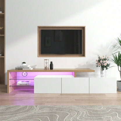 Modernes TV-Schrank-Design: Stilvolle Eleganz, praktischer Stauraum, Hochglanzweiß, Holzoptik, Glasböden, LED-Beleuchtung