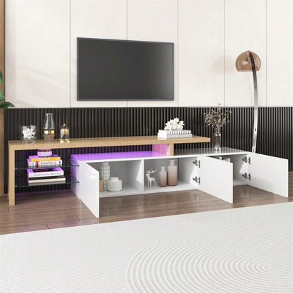 Modernes TV-Schrank-Design: Stilvolle Eleganz, praktischer Stauraum, Hochglanzweiß, Holzoptik, Glasböden, LED-Beleuchtung