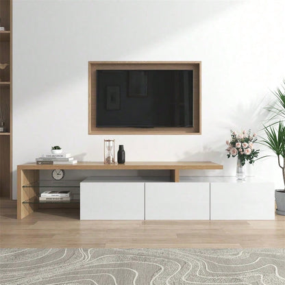 Modernes TV-Schrank-Design: Stilvolle Eleganz, praktischer Stauraum, Hochglanzweiß, Holzoptik, Glasböden, LED-Beleuchtung
