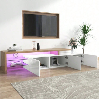 Modernes TV-Schrank-Design: Stilvolle Eleganz, praktischer Stauraum, Hochglanzweiß, Holzoptik, Glasböden, LED-Beleuchtung