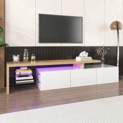 Modernes TV-Schrank-Design: Stilvolle Eleganz, praktischer Stauraum, Hochglanzweiß, Holzoptik, Glasböden, LED-Beleuchtung